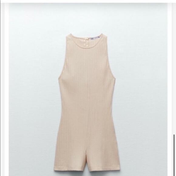 NWT Zara Cream Ribbed Romper - Picture 2 of 7
